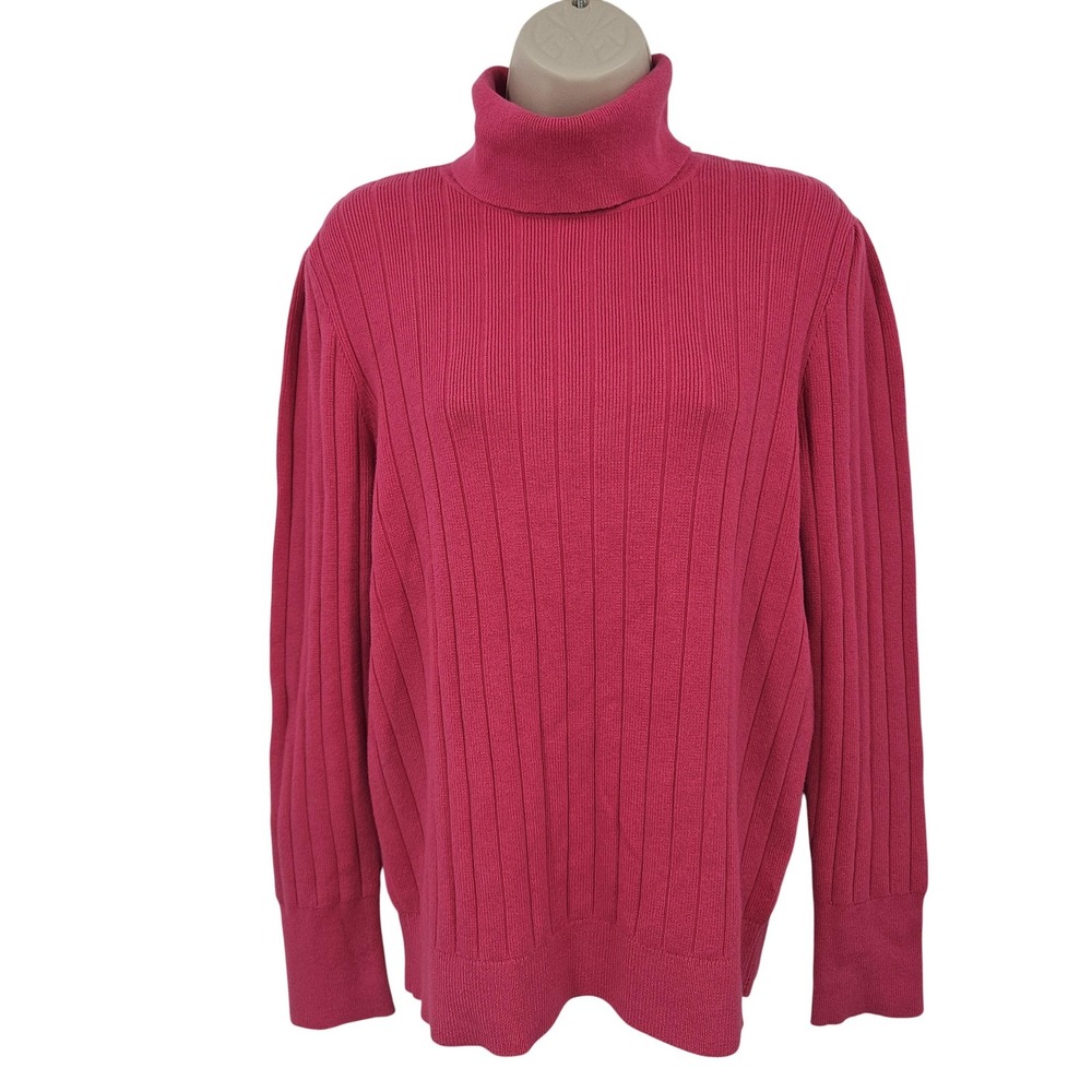 Talbots Sweater Pink Ribbed Turtleneck Women L Cotton Coquette‎ Preppy Barbie